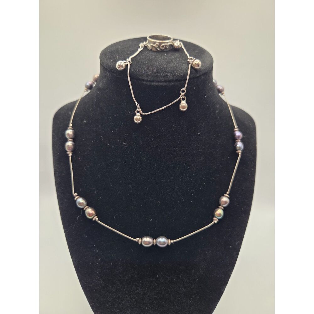 1867. Vintage 92 Silver Peacock Pearl Jewelry Set – Necklace, Bracelet, & Ring